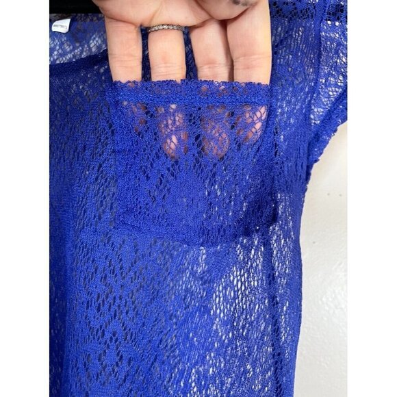 Mudd Floral Mesh Top L Blue Sheer Y2K Lace Fairy Whimsical Chic Neutral Punk 80s - Picture 5 of 10